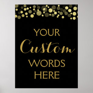 Póster DOURADO e preto crie seu próprio sinal personaliza
