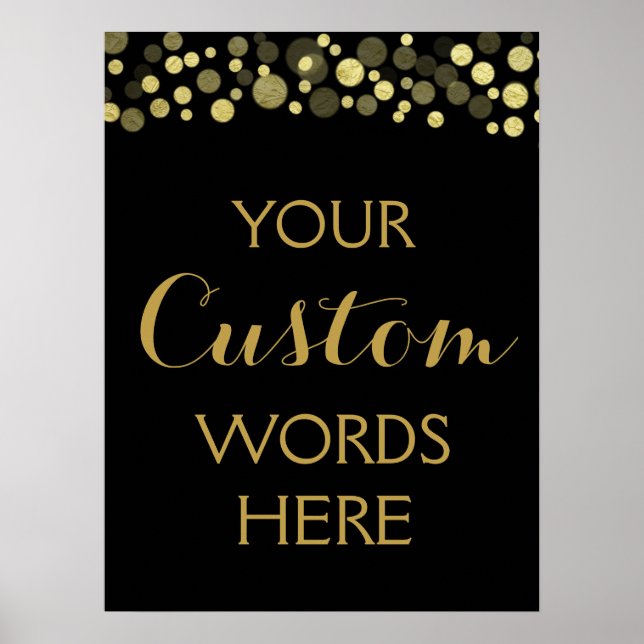 Póster DOURADO e preto crie seu próprio sinal personaliza (Frente)