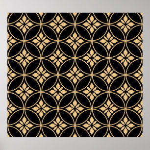 Poster Dourado e Preto: Vintagem Floral Abstrato