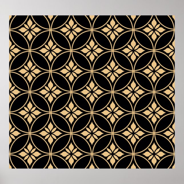 Poster Dourado e Preto: Vintagem Floral Abstrato (Frente)