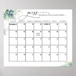 Poster Dourado Folhas Sucultas Adivinham Calendário de D