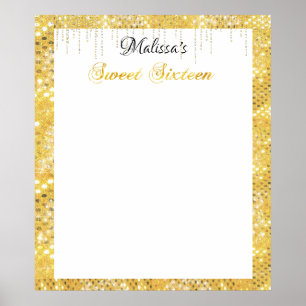 Poster Dourado Glitter Doce Dezesseis Bat Mitzvah Sinal