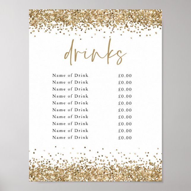 Poster Dourado Glitter Event Party Bebe Sinal de Bar de P (Frente)