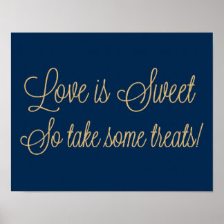 Poster Dourado Glitter Love é Sweet Take some Treats Sign