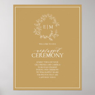 Poster Dourado Leafy Crest Monograma de Casamento Unpluga