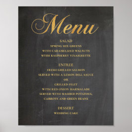 Poster Dourado menu de janto de casamento. Chalkboard ele