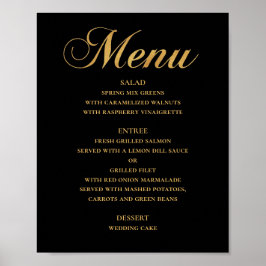 Poster Dourado menu de janto de casamento. Preto elegante