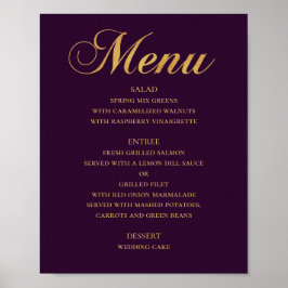 Poster Dourado menu de janto de casamento. Purple elegant