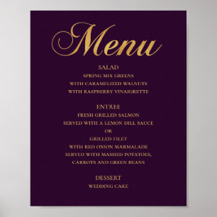 Poster Dourado menu de janto de casamento. Purple elegant