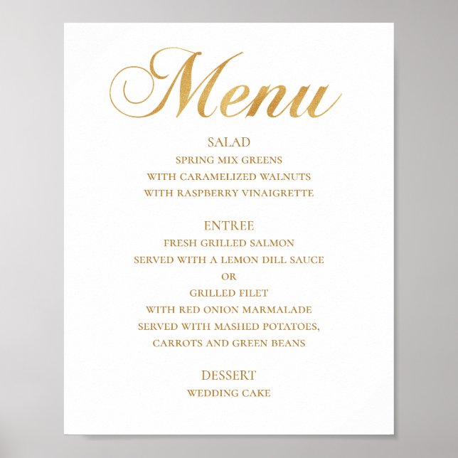 Poster Dourado menu de janto de casamento. Script simples (Frente)