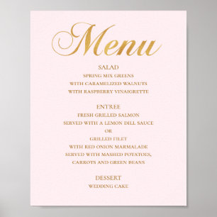 Poster Dourado menu de janto de casamento. Simples elegan