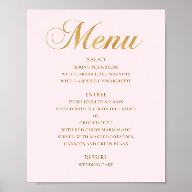 Poster Dourado menu de janto de casamento. Simples elegan (Frente)