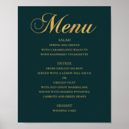 Poster Dourado menu de janto de casamento. Teal elegante 