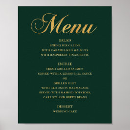 Poster Dourado menu de janto de casamento. Verde elegante