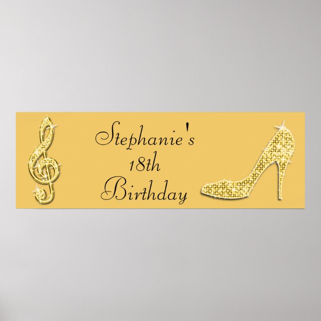 Póster Dourado Music Note e Stiletto 18th Birthday (Frente)