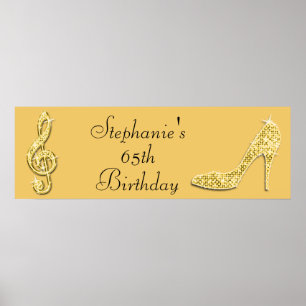 Póster Dourado Music Note e Stiletto 65th Birthday
