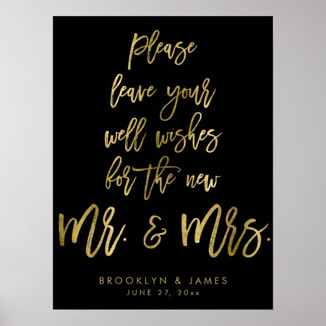 Póster Dourado negro deixe seu sinal de casamento (Frente)