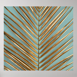Poster Dourado Pintado Padrão de Palma Tropical
