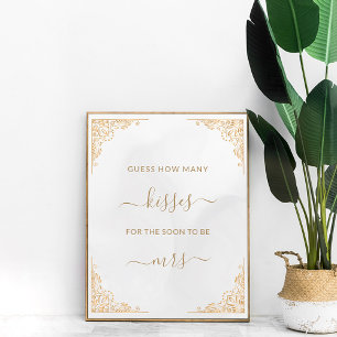 Poster Dourado Quadro Ornamentado Creme Quantos Kisses Jo