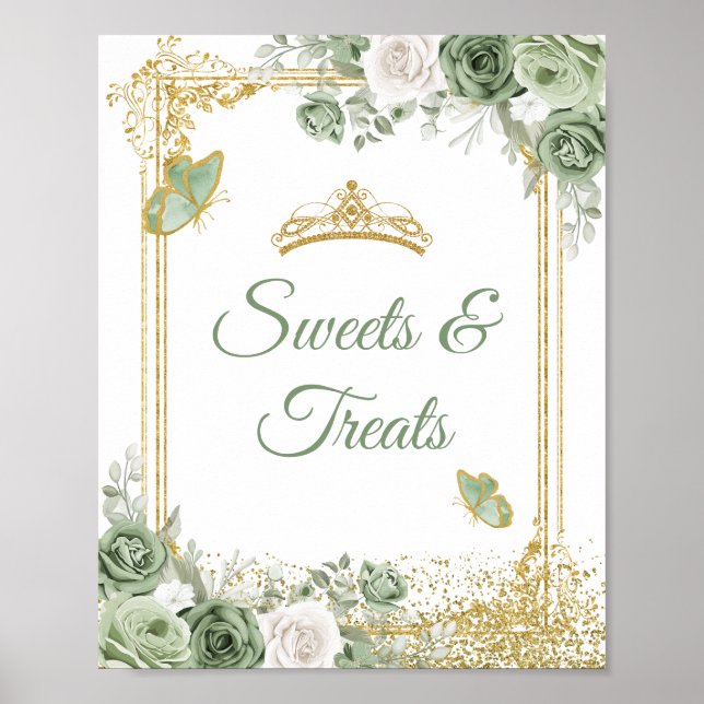 Poster Dourado Quinceañera Sage Green Crown Tratamentos d (Frente)