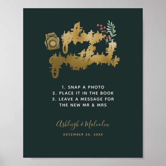 Poster Dourado Script Berries Foto Guestbook Sinal de Cas (Frente)