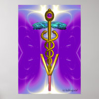 DOURADO SÍMBOLO VETERINÁRIO CADUEUS Roxo Azul