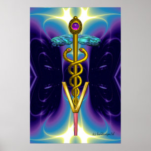Póster DOURADO SÍMBOLO VETERINÁRIO Roxo