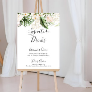 Poster Dourado Sinal das Bebidas Florais de Folhagem Trop