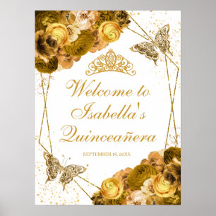 Poster Dourado sinal de boas-vindas da Quinceanera