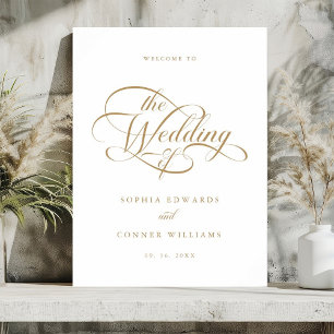 Poster Dourado Sinal de Boas-vindas do Casamento Elegante