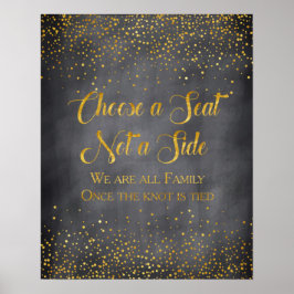 Póster Dourado Sinal de Casamento de Confetti Chalkboard