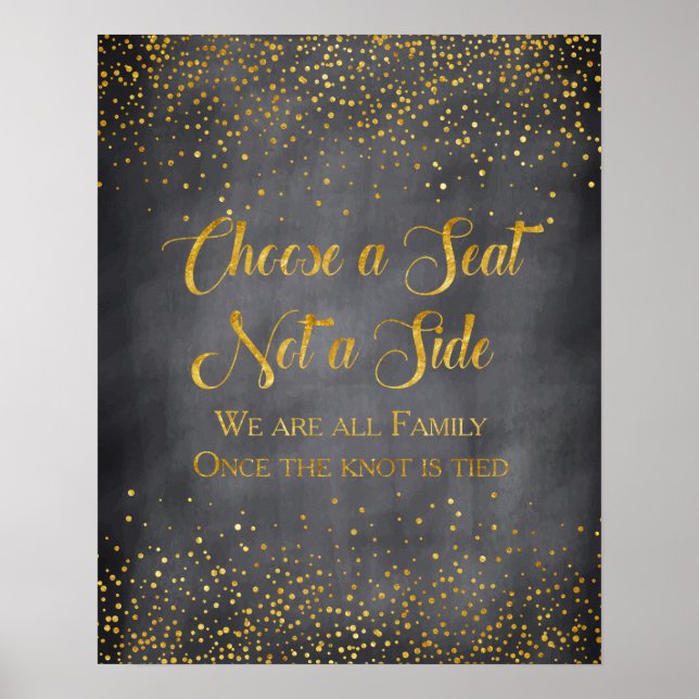 Póster Dourado Sinal de Casamento de Confetti Chalkboard (Frente)