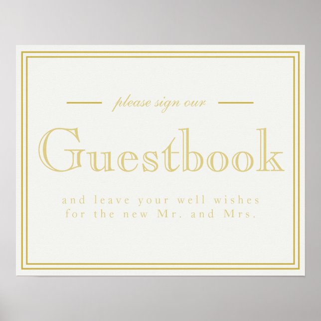 Poster Dourado Sinal de Guestbook em Deco de Arte Moderna (Frente)
