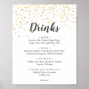 Poster Dourado sinal de menu Bebidas de Casamento de Conf