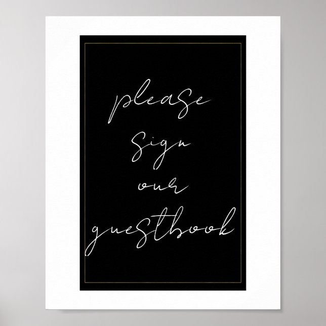 Poster Dourado Sinal Mínimo de Guestbook Preto Branco (Frente)