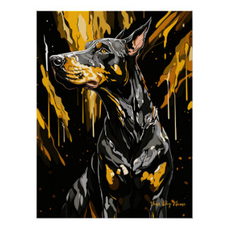 Póster Dourado Splash Doberman Dog 01 - Eartha Vandenstei