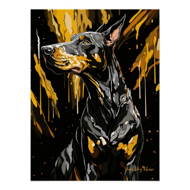 Póster Dourado Splash Doberman Dog 01 - Eartha Vandenstei (Frente)