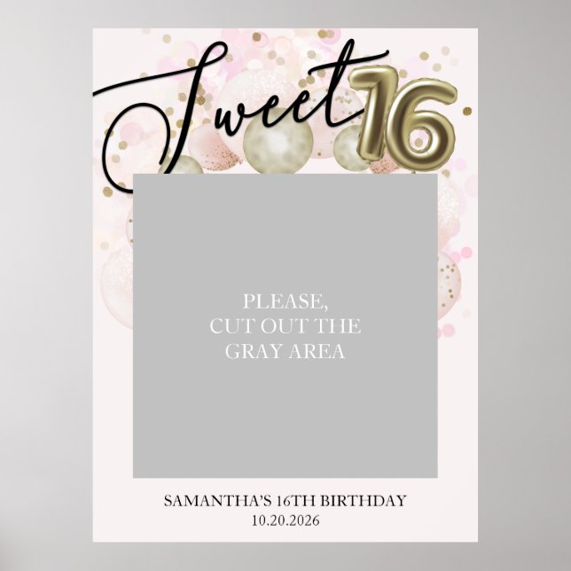 Poster Dourado Sweet 16 Bday Balloons Foto Prop Rosa (Frente)