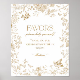 Poster Dourado Toile De Jouy Vintage - Sinal de Favor Flo
