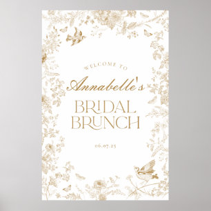 Poster Dourado Toile Jouy Floral Bridal Brunch - Sinal de
