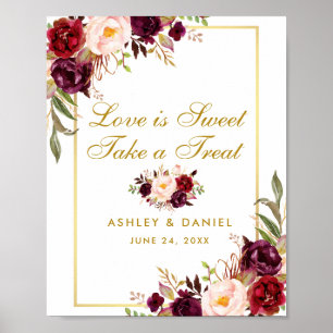 Poster Dourado Tratado de Casamento Floral Burgundy