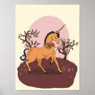 Poster Dourado Unicórnio, e divertido, Rancho de Arte