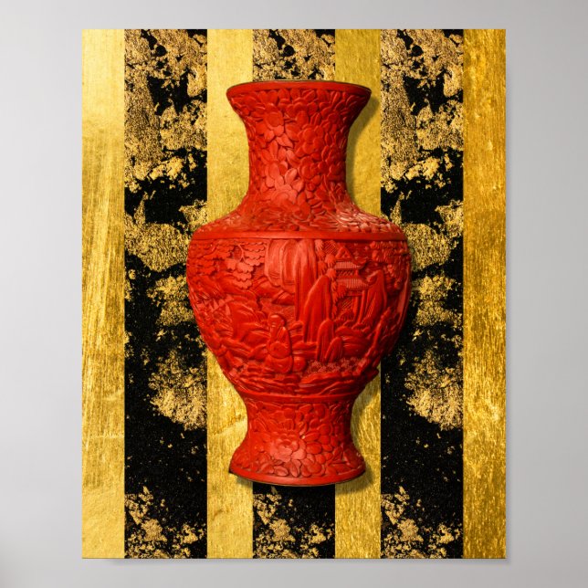 Poster Dourado vermelho asiático (Frente)