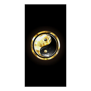 Póster Dourado Yin Yang a preto