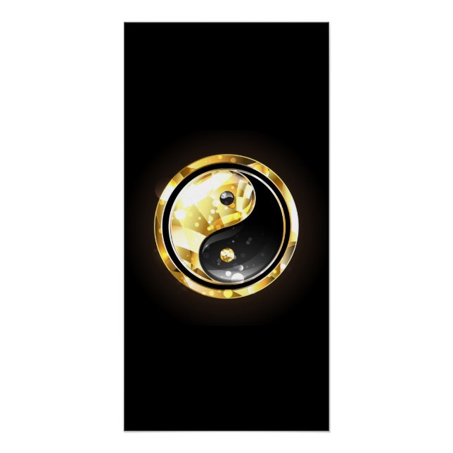 Póster Dourado Yin Yang a preto (Frente)