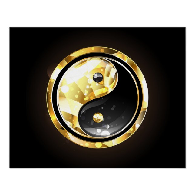 Póster Dourado Yin Yang a preto (Frente)