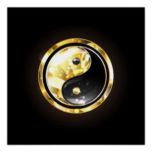 Póster Dourado Yin Yang a preto