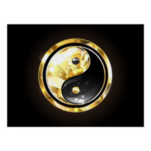 Póster Dourado Yin Yang a preto