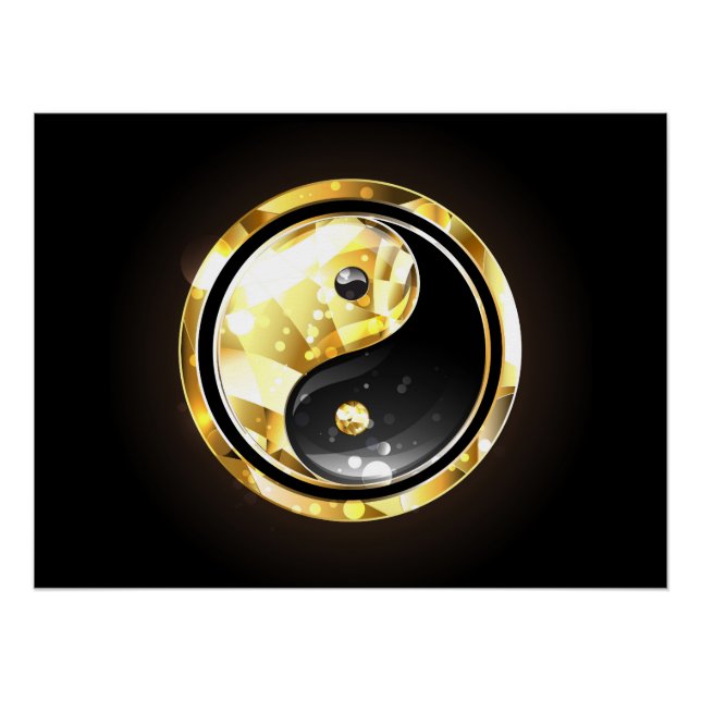 Póster Dourado Yin Yang a preto (Frente)