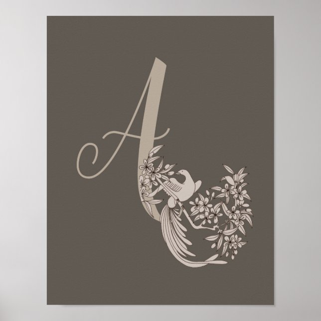 Poster Dove Elegant Monogram Inicial A Marrom (Frente)